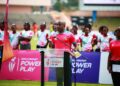Gilbert addresses a gathering at the National Cricket Stadium during the launch of the Girls Power Play Cricket Programme, held during the Women's International white-ball series vs. Sri Lanka in February/March.