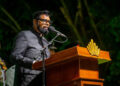 Commander-in-Chief of the Armed Forces, President Mohamed Irfaan Ali, at the Flag Raising ceremony in Fort Island on Monday evening