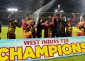 The West Indies players celebrate their series win • CWI
