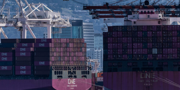 Cargo ships full of shipping containers are seen at the port of Oakland, California, US, March 6, 2025. [Photo/Agencies]