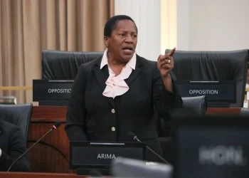 Opposition Leader Pennelope Beckles contributes to Wednesday’s debate in Parliament on the motion to extend the state of emergency for a further three months. —Photos: parliament