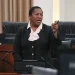 Opposition Leader Pennelope Beckles contributes to Wednesday’s debate in Parliament on the motion to extend the state of emergency for a further three months. —Photos: parliament