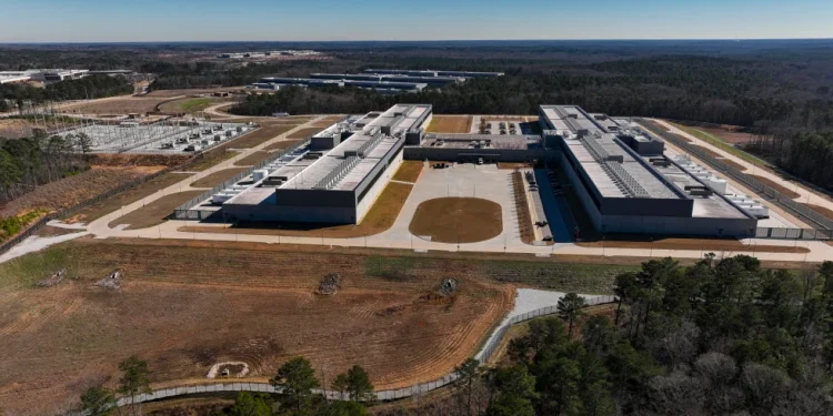 Meta’s Stanton Springs Data Center is visible Jan. 13, 2026, in Newton County, Ga. (AP Photo/Mike Stewart, File)