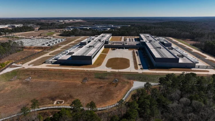 Meta’s Stanton Springs Data Center is visible Jan. 13, 2026, in Newton County, Ga. (AP Photo/Mike Stewart, File)