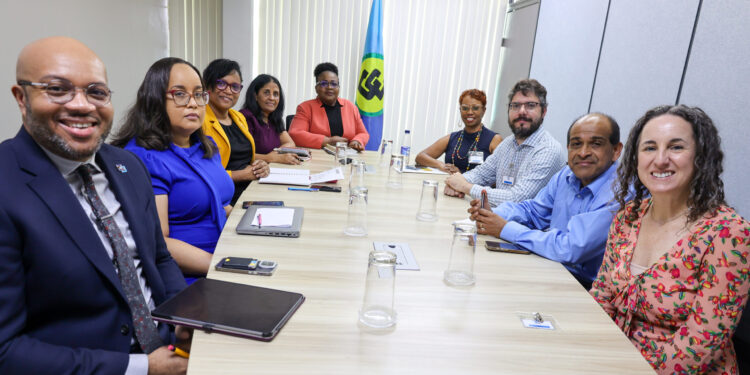 CARICOM Secretariat: Beverly Harry-Emmanuel — Advisor, Social Development, and Officer-in-Charge, Human and Social Development Directorate (far left); Dr Wendy Telgt Emanuelson — Director, PANCAP Coordinating Unit (third from left), Tamara Bobb — Programme Manager, Health Sector Development (fourth from left) and Dr Shanti Singh-Anthony — Knowledge Coordinator, PANCAP Coordinating Unit (second from left) and Timothy Austin—Communications Officer (fifth from left). PAHO/WHO Regional Validation Committee (RVC): Sandra Jones — Advisor, HIV/STI, TB and Viral Hepatitis (far right), Dr Leandro Sereno Soares — Advisor, Viral Hepatitis Prevention and Control (second from right), Jodie Dionne — Chair, Regional Validation Committee (fourth from right) and Dr Shabbir Argaw — Member, Regional Validation Committee (third from right)