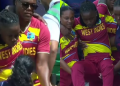 West Indies' Deandra Dottin is carried off the field by teammates ahead of the T20 World Cup semifinal vs Australia. (Screengrabs: ICC Facebook)