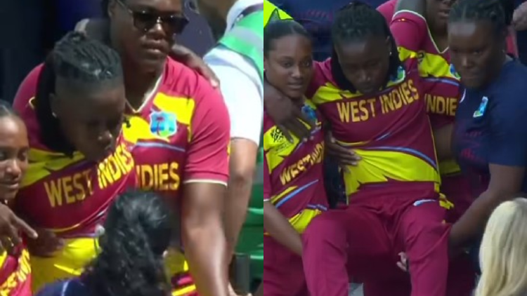 West Indies' Deandra Dottin is carried off the field by teammates ahead of the T20 World Cup semifinal vs Australia. (Screengrabs: ICC Facebook)