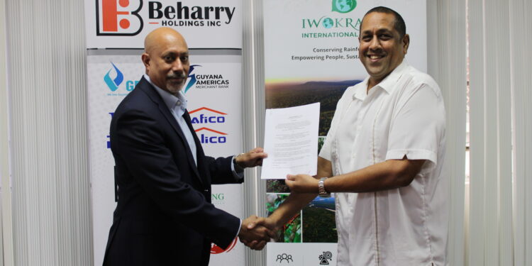 (From left) Mr Suresh Beharry, Chairman of Beharry Holdings Inc. and Mr. Dane Gobin, CEO of Iwokrama International Centre
