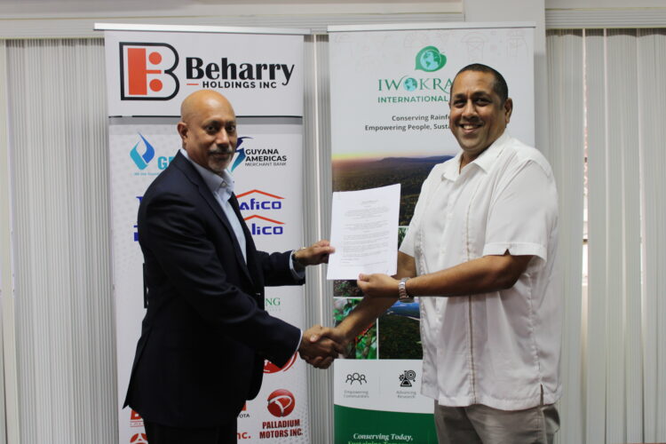 (From left) Mr Suresh Beharry, Chairman of Beharry Holdings Inc. and Mr. Dane Gobin, CEO of Iwokrama International Centre
