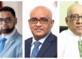L-R President Irfaan Ali, Vice President Bharrat Jagdeo, columinst GHK Lall