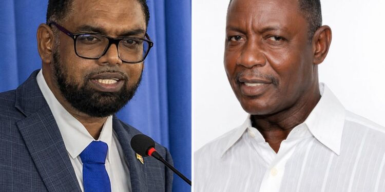 L-R President Irfaan Ali, GTUC General Secretary Lincoln Lewis
