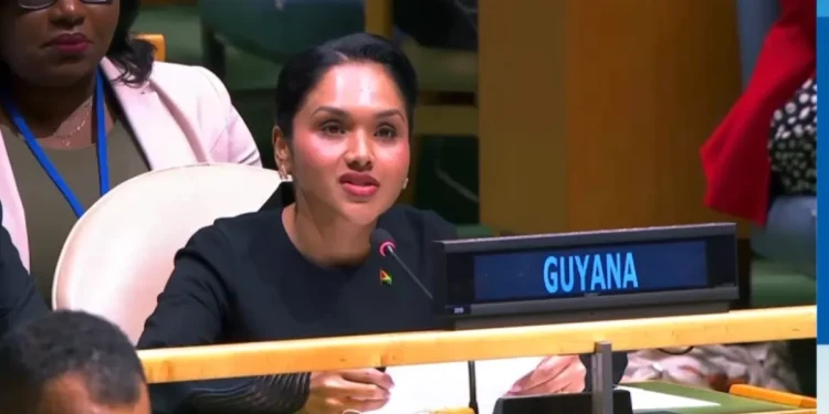 First Lady Arya Ali addressing the United Nations on Tuesday