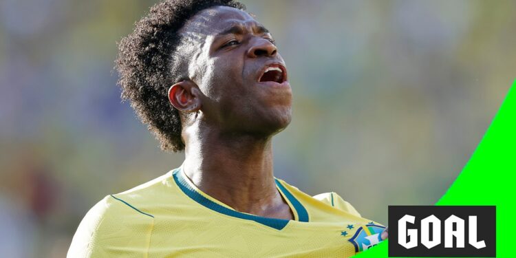 Brazil's Vinicius Junior celebrates scoring an equalising goal against Morocco in New Jersey [(BBC photo)