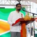 President Dr Mohamed Irfan Ali addresses workers at the ceremony commemorating Enmore Martyrs Day on Tuesday