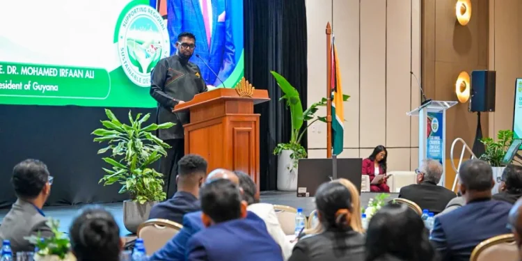 President Dr Mohamed Irfaan Ali addressing the accountants at the 43rd Annual Conference of the Inter-American Accounting Association (ICAC)