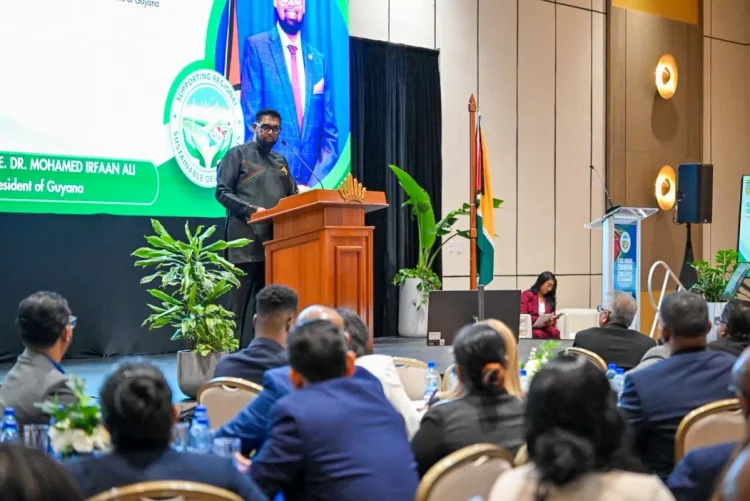 President Dr Mohamed Irfaan Ali addressing the accountants at the 43rd Annual Conference of the Inter-American Accounting Association (ICAC)