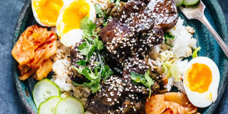 Korean Braised Beef with Pickles and Jammy Eggs