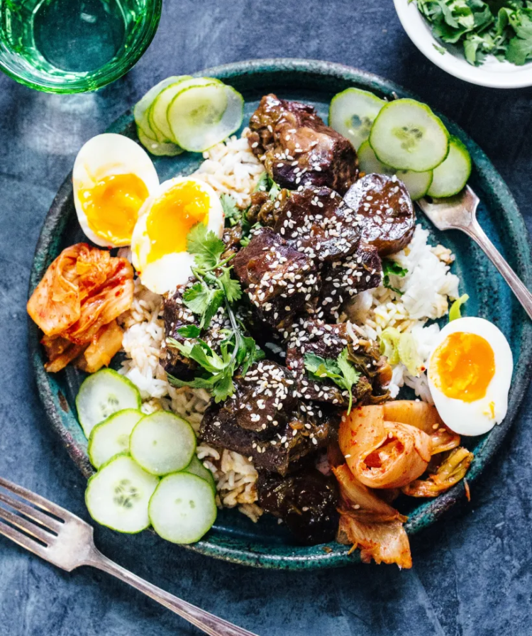 Korean Braised Beef with Pickles and Jammy Eggs