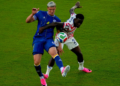 United States' Folarin Balogun (R) fouls Bosnia and Herzegovina's Tarik Muharemovic during the World Cup round of 32 soccer match between the United States and Bosnia in Santa Clara, California, US, July 1, 2026. /VCG