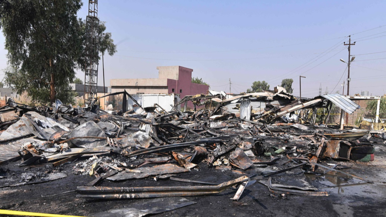 A general view of damaged structures at a site of US-Saudi joint strikes in Bartalla in the northern Iraqi Nineveh province, July 29, 2026. /VCG