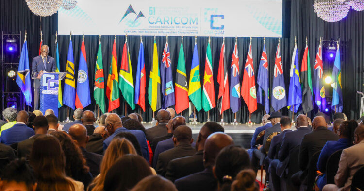 Chairman of CARICOM, The Hon. Philip J. Pierre, Prime Minister of Saint Lucia addressing the Opening Ceremony of the 51st Regular Meeting of the Conference of Heads of Government of the Caribbean Community at Sandals Grande Saint Lucia, Sunday 5 July.