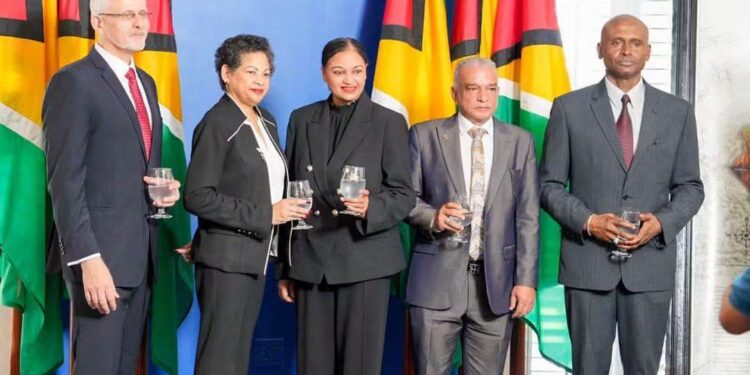 Four of the five Commissioners for the MV Barima COI. Principal Magistrate Judy Latchman centre