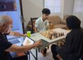 GM Aleksa Strikovic (C) in training session with Kyle Couchman and WCM Jessica Callendar