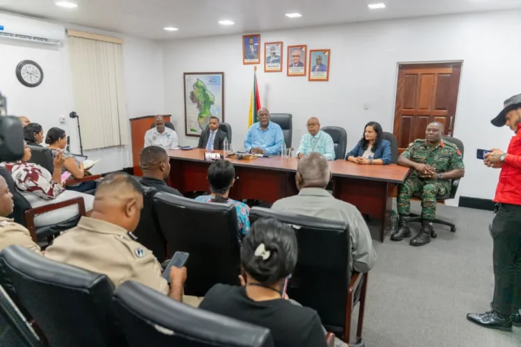 Prime Minister Brigadier Retired Mark Phillips briefed the public on Monday at his office in Georgetown (DPI photo)