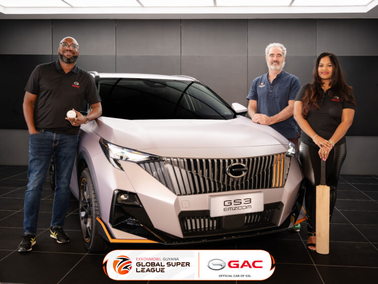 Dylan Smith, Regional Brand & Logistics Director; James Stewart, Commercial and Marketing Director for the ExxonMobil Guyana Global Super League and Manisha Amjad, Sales Director at Motorworld