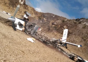 Images released by the Papuan separatist group Pakusan TPNPB Kodap on Thursday show a destroyed plane in the hills around Balinggama village.TPNPB via Reuters