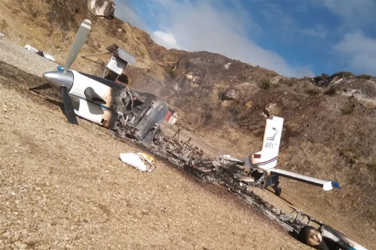 Images released by the Papuan separatist group Pakusan TPNPB Kodap on Thursday show a destroyed plane in the hills around Balinggama village.TPNPB via Reuters