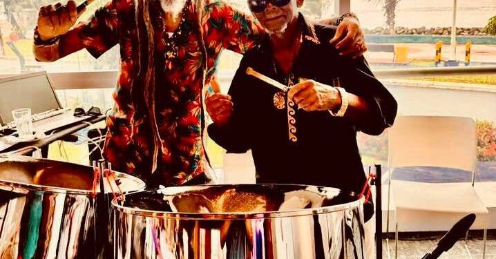 L-R Band arranger Ras Camo and Roy Geddes leader and owner Silver Tones Steel Orchestra ( Ras Camo’s photo)