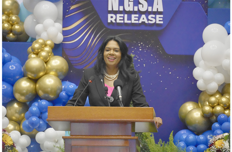 Minister of Education, Sonia Parag, addresses Friday's 2026 National Grade Six Assessment (NGSA) results announcement (Guyana Chronilce/ Sachin Persaud photo)