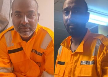 This combined image shows Trinidadian Shannon Mohammed (right); and Guyanese Eshwar Persaud, Captain of the MV St Vincent VII, onboard a rescue vessel in Guyana waters. (Trinidad & Tobago Guardian)