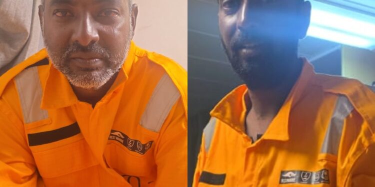 This combined image shows Trinidadian Shannon Mohammed (right); and Guyanese Eshwar Persaud, Captain of the MV St Vincent VII, onboard a rescue vessel in Guyana waters. (Trinidad & Tobago Guardian)