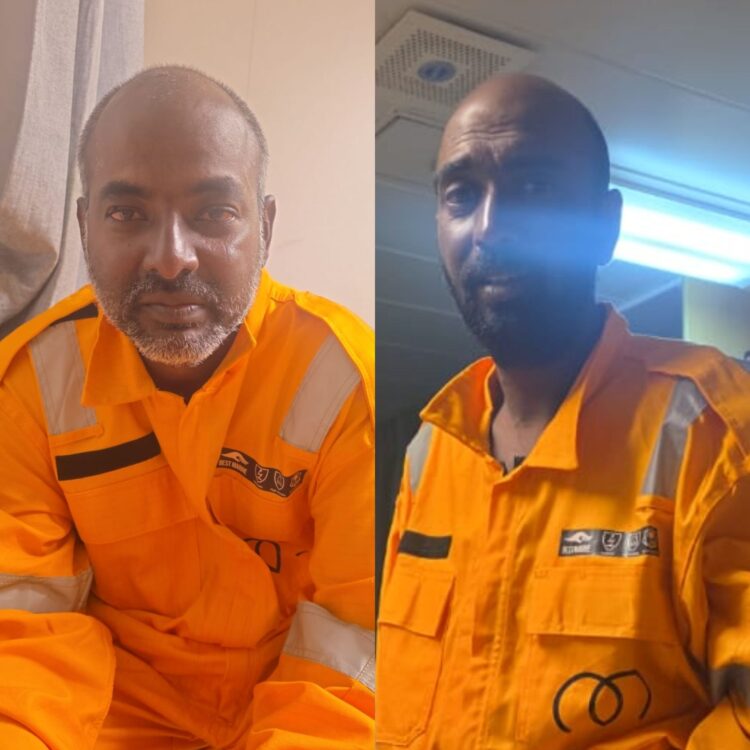 This combined image shows Trinidadian Shannon Mohammed (right); and Guyanese Eshwar Persaud, Captain of the MV St Vincent VII, onboard a rescue vessel in Guyana waters. (Trinidad & Tobago Guardian)