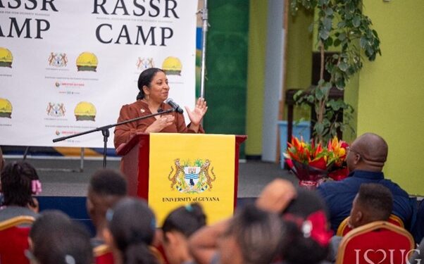 UG Vice-Chancellor, Professor Paloma Mohamed Martin, addresses the second cohort of students at the opening ceremony of the Regional Accelerator for STEM Students Readiness (RASSR) Programme
