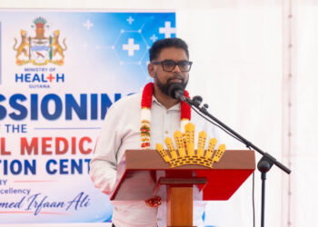 President Irfaan Ali at the commissioning of the new drug bond in Onderneeming, Region Two