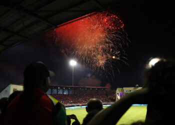 GEORGETOWN, GUYANA - SEPTEMBER 07: A fireworks display goes off to mark the inauguration of President Dr. Mohamed Irfaan Ali at halftime during the Men's 2025 Republic Bank Caribbean Premier League match between Guyana Amazon Warriors v St Kitts & Nevis Patriots at Providence Stadium on September 07, 2025 in Georgetown, Guyana. (Photo by Ashley Allen - CPL T20/Getty Images)