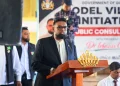 President Dr Mohamed Irfaan Ali addressing the gathering at a Model Village Initiative consultation held on Thursday
