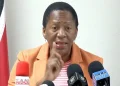 ‘many requests for jobs’: PNM political leader Pennelope Beckles gesticulates during her presentation at yesterday’s weekly news conference at the Office of the Opposition Leader, Charles Street, Port of Spain.