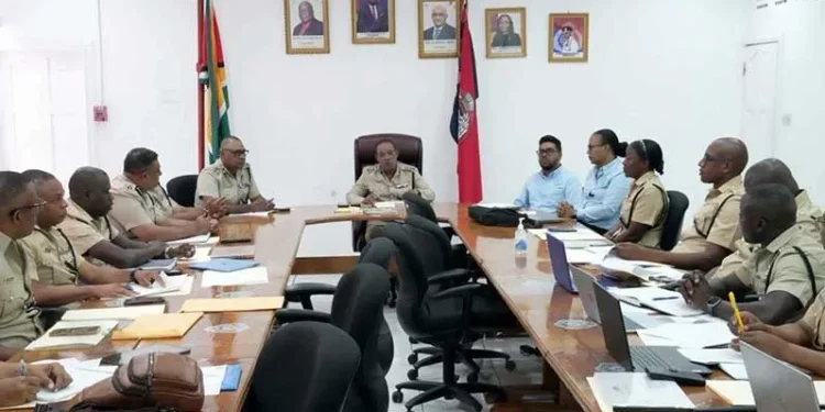 The Guyana Police Force and Environmental Protection Agency during a recent consultation (photo) Guyana Chronicle