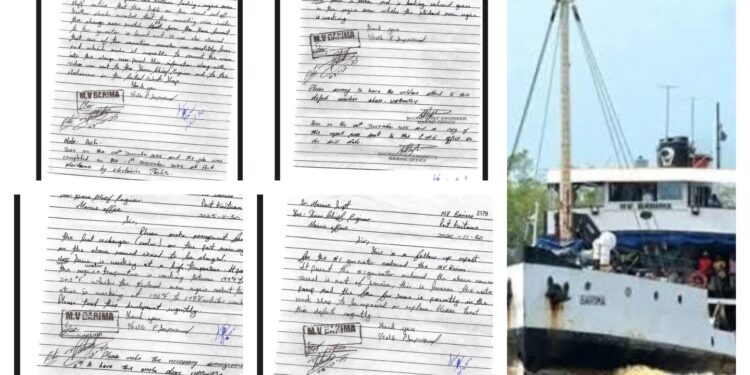 Letters from transport workers regarding MV Barima  ( letters phot credit: Travis Chase/HGPTV Nightly News photo)