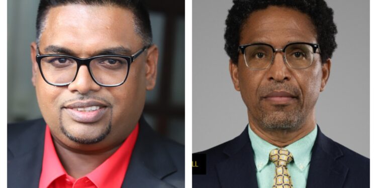 L-R President Irfaan Ali, Dr. Terrence Campbell MP (APNU)