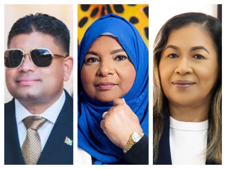 L-R Leader of WIN and Leader of the Opposition Azruddin Mohamed, Natasha Singh and Dawn Hastings-Williams