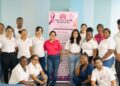 Staff of The Lotus Cancer Initiative Inc., the Ministry of Health, and Oxford Medical Centre pose for a group photograph during the recently concluded cancer screening and diagnostic outreach at the Diamond Regional Hospital.