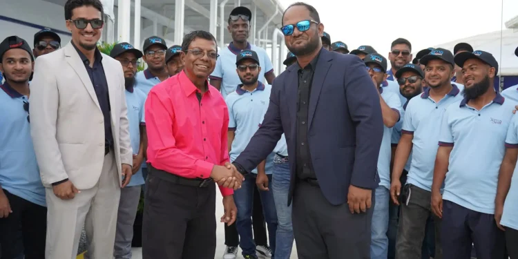 GWI’s CEO Shaik Baksh pose for photos with the staff from Sigma Engineering Ltd. Inc.
The New Cummings Lodge Water Treatment Plant was constructed by Sigma Engineering Ltd at a cost of GYD $1.3 billion, with a team comprising of several Guyanese staff. (picture posted on GWI Facebook page on October 18, 2025)