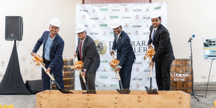Sod Turning From Left Vasudeo Singh Deputy Chief Executive Officer DDL - Komal Samaroo Executive Chairman DDL - Hon Terrence Drew Prime Minister of St Kitts and Nevis - Parvash Shiwprashad Operations