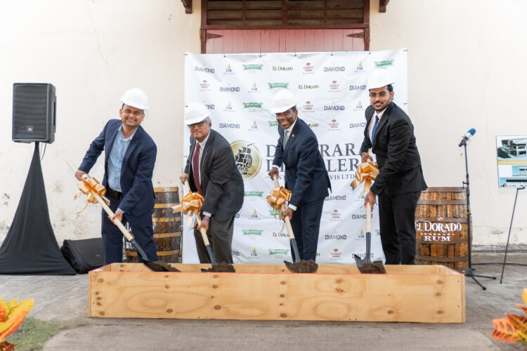 Sod Turning From Left Vasudeo Singh Deputy Chief Executive Officer DDL - Komal Samaroo Executive Chairman DDL - Hon Terrence Drew Prime Minister of St Kitts and Nevis - Parvash Shiwprashad Operations