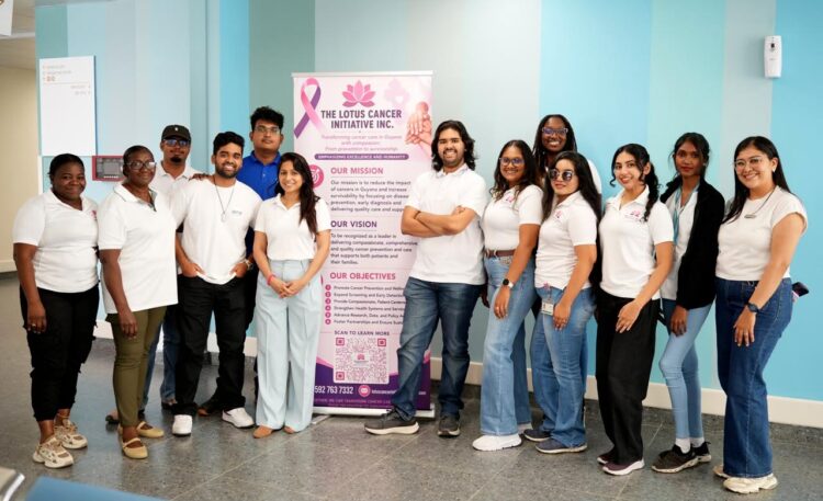 Staff of The Lotus Cancer Initiative Inc., the Ministry of Health, and Oxford Medical Centre pose for a group photograph during the recently concluded cancer screening and diagnostic outreach at the Enmore Regional Hospital.
